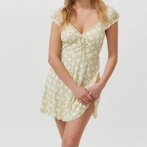 SM Urban Outfitters Yellow and white floral dress-  Ruffle trim and tie front de
